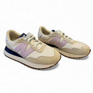 New Balance 237 Women’s Sneakers Beige Canvas Purple N, Retro Running Style
